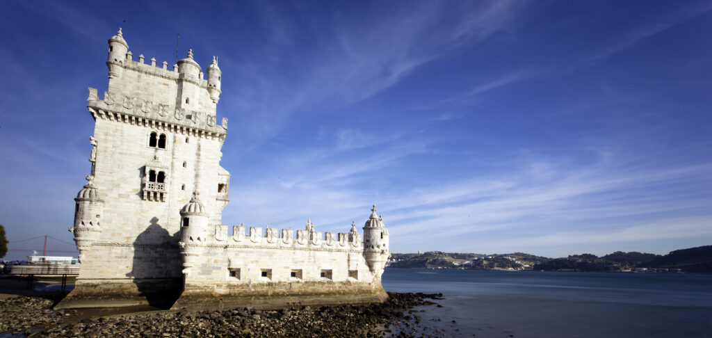 panoramic view tower belem lisbon portugal
