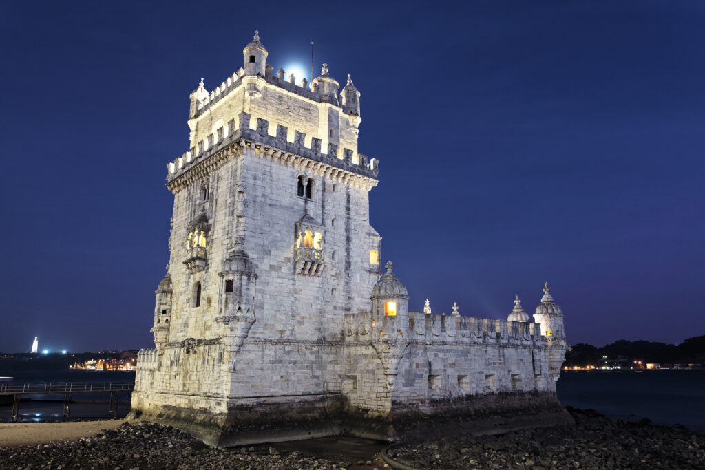 tower belem by night lisbon portugal
